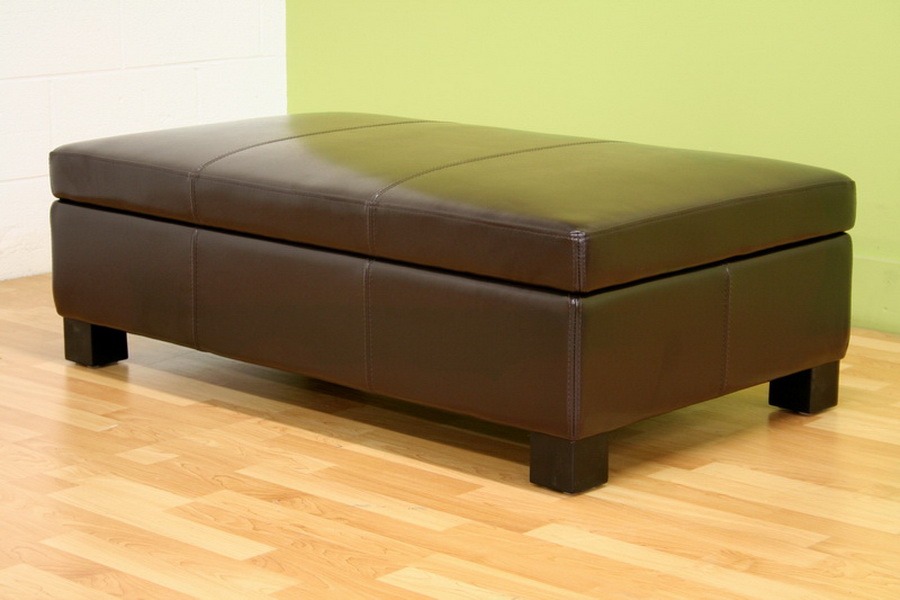 Gallo Dark Brown Leather Storage Ottoman Wholesale Interiors